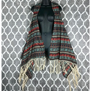 R Cinco Ranch Vest Women Large Aztec Tribal Fringe Open Front Western Cowgirl